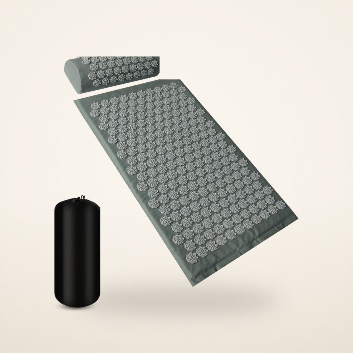 Tapis d’acupression gris avec son coussin et sa housse